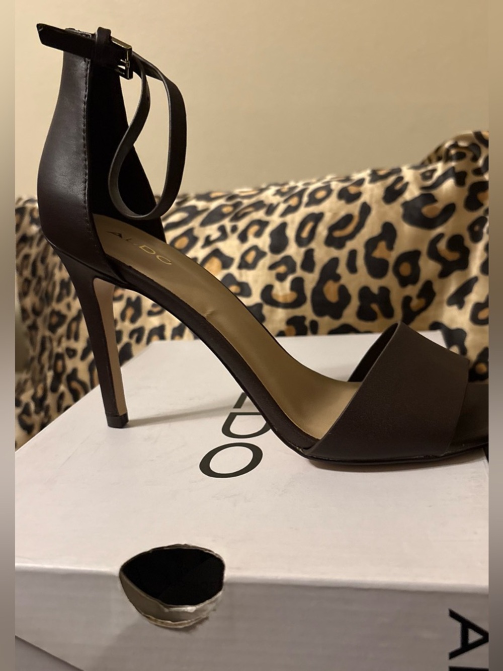 Aldo Dark Brown Melawet High Heel Ankle-Strap Sandals